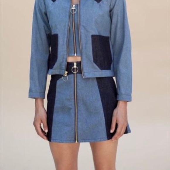 Lykke Wullf Monica Two-Tone Denim Mini Skirt Retro Blue Cotton Sz XS NWT $120 - Picture 1 of 7